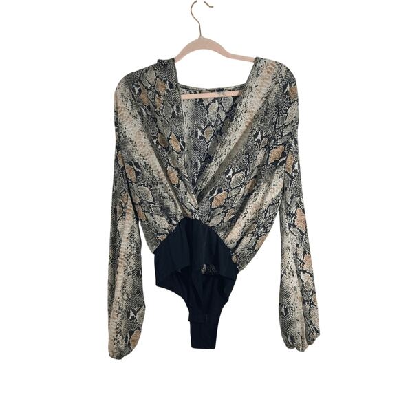 Windsor Large Women's Snake Print Edgy Bold Neutral Pop Art Body Suit - Picture 1 of 8